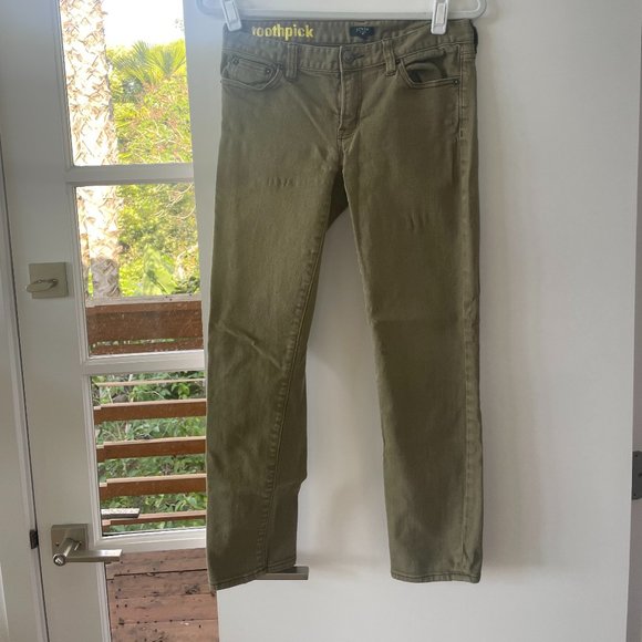 J. Crew Factory Stretch‎ Toothpick Jeans in Olive Green; Low-Rise, Ankle, 28 - Picture 1 of 9